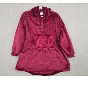 The Comfy Wearable Blanket Hoodie Quarter Zip Burgundy Wine Plush Fleece OS